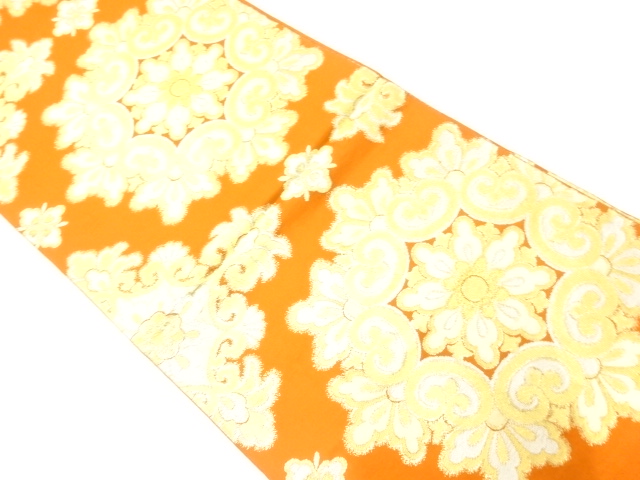 JAPANESE KIMONO / ANTIQUE FUKURO OBI / SILK / WOVEN FLORAL CREST